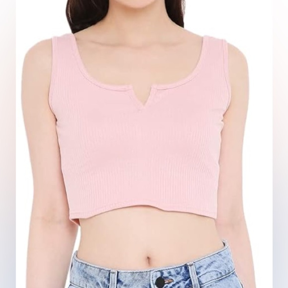 Pink Ribbed Crop Tank Top